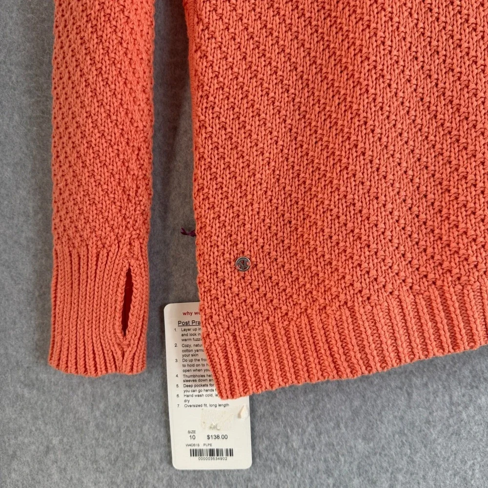 Lululemon Womens Orange Post Practice Cardigan Sweater Knit Pockets Size 10 NWT